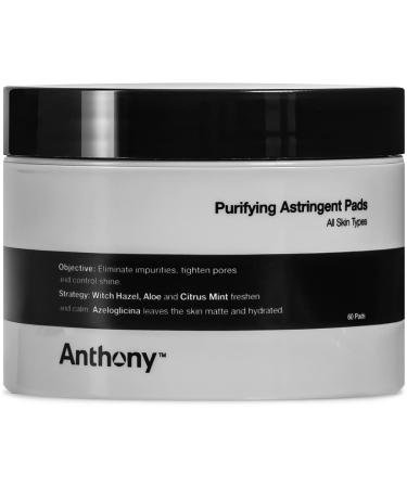 Anthony Witch Hazel Pads Pore Cleaner: 60 Count  Purifying Astringent Cleansing Toner Pads   Aloe Vera  and Citrus Mint  Eliminate Impurities  Minimize Pores and Control Shine 60 Count (Pack of 1)