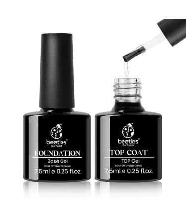 Beetles gel overlack lower varnish set - without wiping 2PCs 7.5ml LED clear gel base top gel glossy shine finish durable gel nail polish gel lamp nail art diy at home 2pcs uv overlack and lower paint