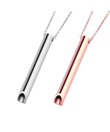 Anxiety Necklace Relieve Stress and Anxiety Breathing Necklace for Women Men Anxiety Relief Items for Stress Relief Clam Down Breathing Exercises Rose Gold+silver
