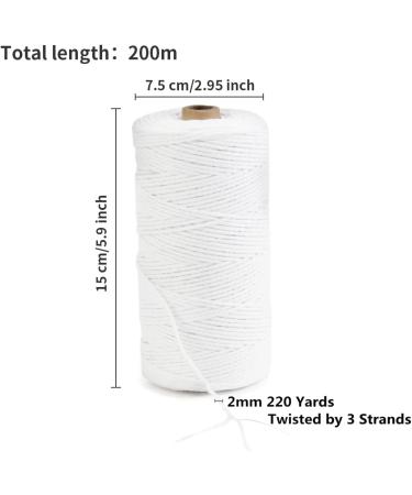 2mm POZEAN Colored Macrame Cord - 220 Yards 100% Natural Cotton Rope for DIY Crafts and Plant Hangers - White - Buy Online on SooperMarket.com