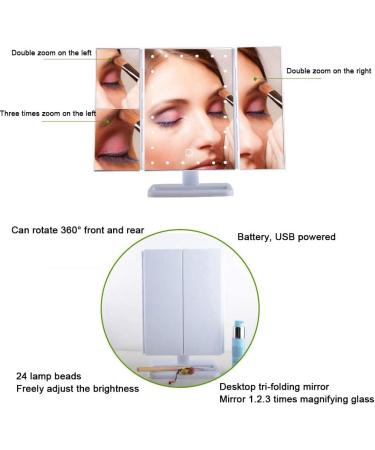Lighted Trifold Makeup Vanity Mirror with 24 Dimmable LEDs - 1X/2X/3X Magnification for Makeup, Shaving, Dressing Table - Vanity Desk Essential - Buy Online on SooperMarket.com