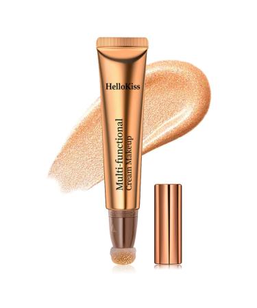 Liquid Highlighter Beauty Women Wand  Shimmer Liquid Face Highlight Contouring Makeup  Smooth Creamy Liquid Highlighter Stick with Cushion Applicator  Waterproof Nose Eye Contour Glowing Highlighting Makeup Wand-2Golden...