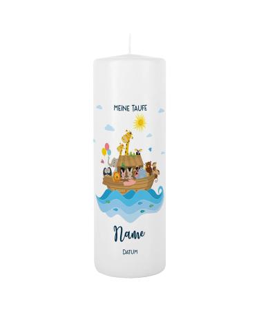 Striefchen Baptism Candle Noah's Ark with imprint of name and date as well as baptismal saying