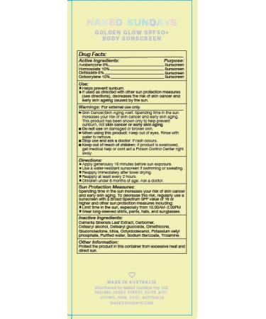 Naked Sundays SPF 50 Golden Glow Body Sunscreen - Broad Spectrum UVA/UVB Protection Shimmering & Firming Non-Transfer Formula for All Skin Types - Buy Online on SooperMarket.com