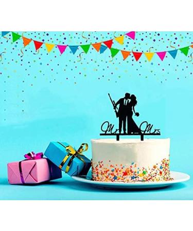 Mr and Mrs Wedding Cake Topper - Groom & Bride With Heavy Gun and Holding Flowers - Funny Gun Theme Wedding/Anniversary/Bridal Shower Cake Topper Funny Wedding Cake Topper (Heavy Gun) - Buy Online on SooperMarket.com