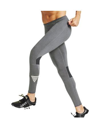 Truity Men's Compression Pants Dry fit Tights Baselayer Leggings Cycling Yoga Pants with Reflective Strip Gray Medium