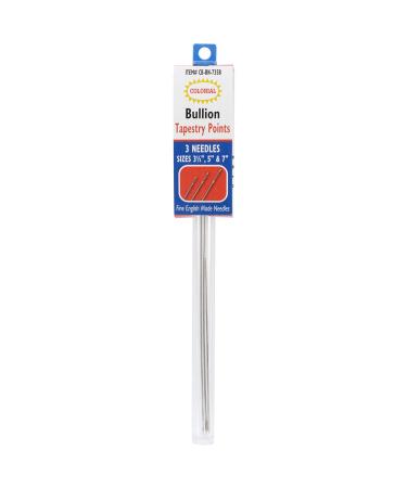 Colonial Needle Blunt Point Bullion Needles, 3.5-Inch, 5-Inch and 7-Inch, 3-Pack