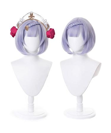 Lwiuentx Genshin Impact Cosplay Noelle Short Light Purple Synthetic Hair Wig for Halloween Party + Free Wig Cap