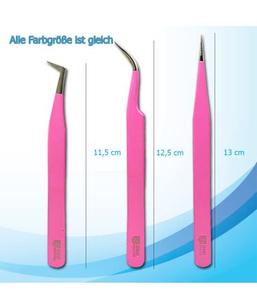 SMI 3 Pink Eyelash Tweezers Set - Pointed & Bent Stainless Steel for 3D/6D Volume Eyelash Extensions | Eyelash Pliers with Case - Buy Online on SooperMarket.com