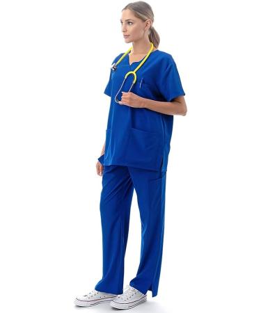 Banhada V-Neck Top 7-Pocket Scrub Set for Women - 4-Way Stretch, Lightweight, Comfortable - Royal Blue (5X-PLUS) - Buy Online on SooperMarket.com