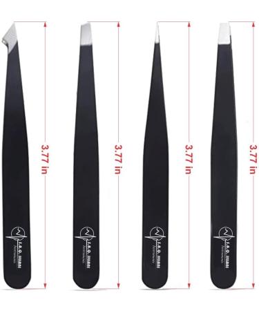 S.A.Q. JILLANI Eyebrow Precision Tweezers Set - Professional Stainless Steel - For Men and Women - Facial & Ingrown Hair Removal - 4 Pieces with Case (Black) - Buy Online on SooperMarket.com