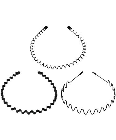 Hanyousheng 3 PCS Metal Headband Black Metal Hair Hoop Unisex Hair Band Hair Hoop Spring Wave Hairband hair band for men Unisex Sport Fashion Hair Band Accessories for Women and Men