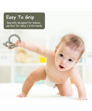 Vicloon Octopus Teething Toy - Silicone and Wood Teether for Babies - Easy to Clean & Hold - Chew Toy for Boys & Girls - Green-Grey - Buy Online on SooperMarket.com