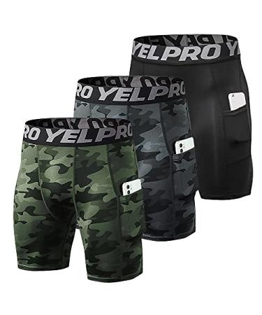 Lixada Men's Elastic Shorts Pants Performance Sports Baselayer Cool Dry Tights Active Workout Underwear Large Black&black Camouflage&green Camouflage