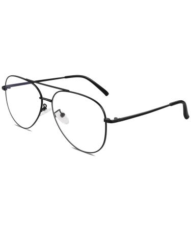 GQUEEN Pilot Style Fake Glasses Without Prescription Women Men Retro Metal Frame UV400 1 Black