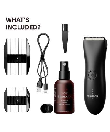 Meridian's Men's Waterproof Electric Below-The-Belt Trimmer Set with Spray (50mL) - Ceramic Blades, Sensitive Shave Tech (Onyx) - Buy Online on SooperMarket.com
