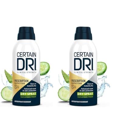 Certain Dri Prescription Strength Clinical Antiperspirant Deodorant Dry Spray for Men and Women Fast Acting Protection from Excessive Sweating Cucumber Fresh Scent 4.2 oz (Pack of 2)