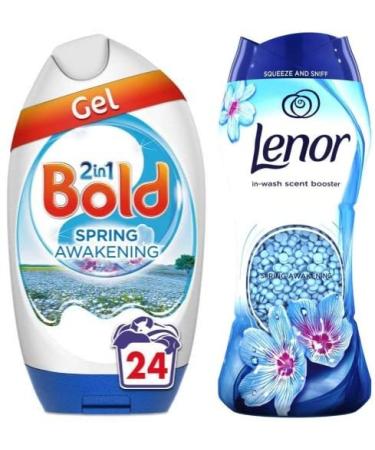 Bold 2in1 Washing Liquid Gel 24 Washes 840 ml + Lenor in-Wash Scent Booster Beads 176 gr Spring Awakening Bundle Scent