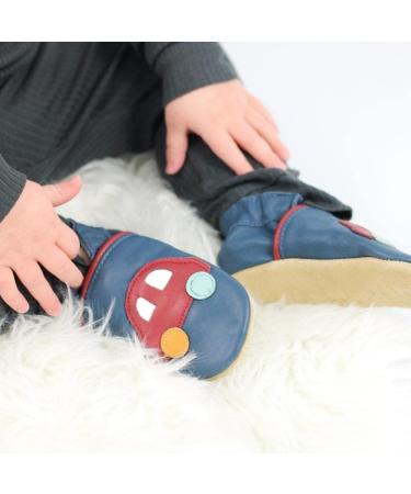 Dotty Fish Soft Leather Baby Shoes | Non-Slip Suede Soles | Navy Cars Design | 0-6 Months to 4-5 Years | Toddler Shoes for Boys - Buy Online on SooperMarket.com