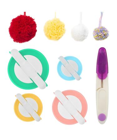 BRIMFULITE Pompom Makers 4 Sizes Pom Pom Machine Tool Set for DIY Wool Yarn Knitting Craft Project, with Scissors (Green,Blue,Pink,Yellow) Green,Blue,Pink,Yellow