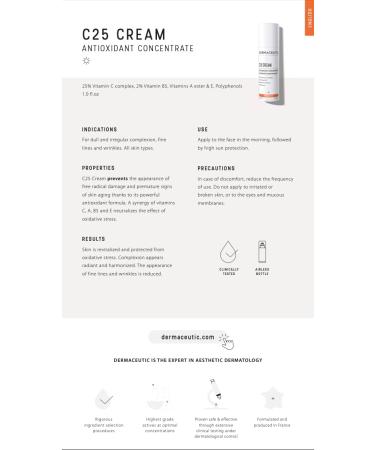 Dermaceutic C25 Cream - Antioxidant Day Cream with Vitamin C Vitamin E Vitamin B5 Vitamin E and Polyphenols - Protective face moisturizer for improved complexion and radiant skin - 30ml - Buy Online on SooperMarket.com