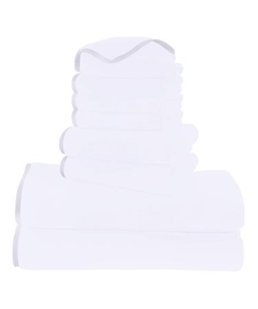 Cosy Family Microfiber 8-Piece Towel Set, 2 Bath Towels, 2 Hand Towels, and 4 Wash Cloths, Ultra Soft Highly Absorbent Towels for Bathroom, Gym, Hotel, Beach and Spa (White)