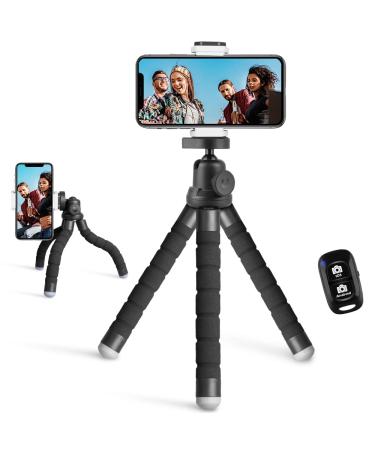 UBeesize Phone Tripod, Portable and Flexible Tripod with Wireless Remote and Clip, Cell Phone Tripod Stand for Video Recording(Black
