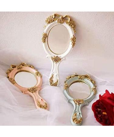 Vintage Handheld Makeup Mirror with Crafted Rose Design - Pink Princess Beauty Vanity Mirror - Buy Online on SooperMarket.com