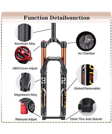 BUCKLOS MTB Fork 120mm Travel | 1-1/8 Straight/Tapered | Rebound Adjust | 15mm Axle | Manual Lockout | Air Shocks | Gold-Straight Tube 27.5 - Buy Online on SooperMarket.com