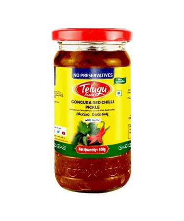 Swetha Telugu Food Gongura Red Chilli Pickle with Garlic 300g (Pack of 2) | Red Chilli Pickle | Indian Origin