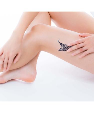 Polynesian Style Navy Blue Manta Ray Temporary Tattoo - Lasts 1-2 Weeks - Realistic Design for Chest, Neck, and Arms - 4 Sheets - Buy Online on SooperMarket.com