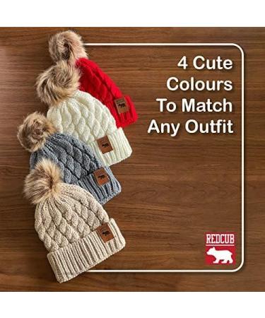 RED CUB Toddler Baby Winter Bobble Hat Beanie Pom Pom | Boys Girls Acrylic Kids Beanies | Soft Knit 12-36 Months 12-3 Years Trendy Grey - Buy Online on SooperMarket.com