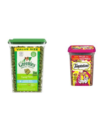 FELINE GREENIES Cat Treats + TEMPTATIONS Mix-Ups Cat Treats (Chicken Turkey & Beef Flavour) Bundle Cat Treats + Cat Treats Beef Flavour 277 g (Pack of 1)
