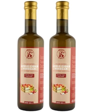 Veggy Duck - Italian Raw Natural Apple Cider Vinegar with The Mother (500ml Pack of 2) - Unfiltered | Unpasteurized | GMO Free | Vegan Friendly