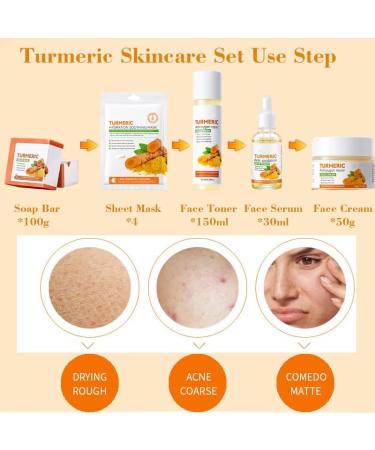 Skincare Set for Teenage Girls - Turmeric Skin Care Sets & kits - Gifts for Her - Pamper Skincare Set - Women Gift Sets with Face Soap-Face Serum-Face Cream-Toner-Mask*4 - Buy Online on SooperMarket.com