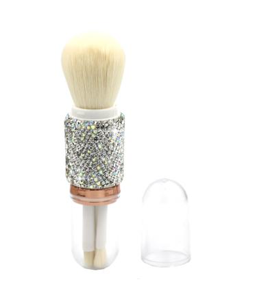 Bling bling Rhinestones Mini Makeup Brush Set for Eyes and Face - 4 in 1 Portable Makeup Brush Set with Extendable Handle (Silver)