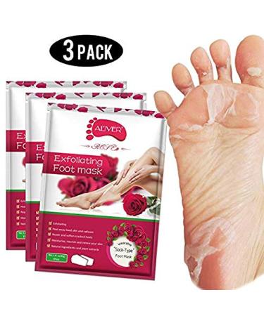 3 Pairs Foot Peel Mask ALIVER Exfoliating Natural Foot Mask Repairs Rough Skin and Peeling Away Calluses Soft & Smooth for Men & Women Baby Feet in 7 Days (Rose Scented)