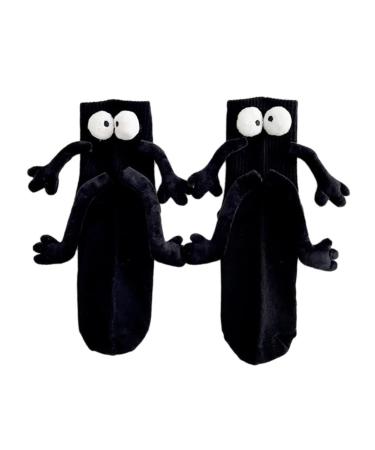 JHIALG Magnetic Suction 3D Doll Couple Socks Unisex Mid-Tube Socks Cute Couple Holding Hands Socks 1size Black