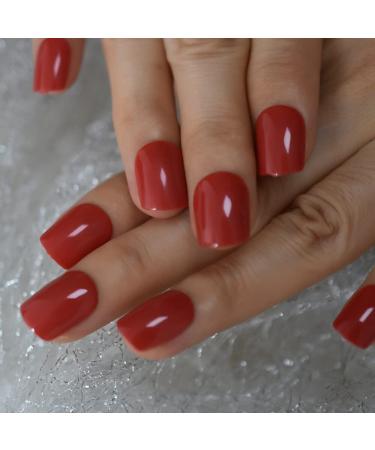 24pcs UV Shiny Red Square Fake Nails Kit - Short False Nail Tips for Office & Home Wear - Buy Online on SooperMarket.com