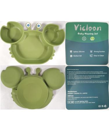 Vicloon Baby Suction Plate - Non Slip Silicone Toddler Plate for Self Feeding Training - Green Divided Plate for Highchairs Trays - Buy Online on SooperMarket.com