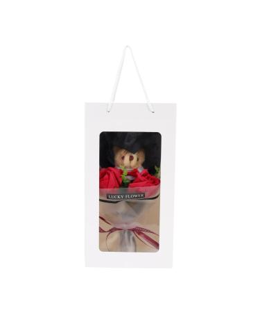 Alipis Bear Bouquet Roses Fresh Flowers Gifts Sunflowers Decor Sunflower Decorations Doll Flower Bouquet Stuffed Pig Plush Toy Doll Figurine Bouquet Animal Accessories Banquet Cloth Rose 30X15CM