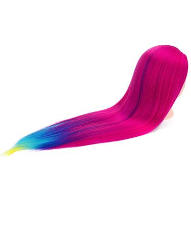 Topdirect 31.5 inch Synthetic Hair Wig Training Head - DIY Hairstyle Set with Holder in Rose Red - Perfect for Hairdressers - Buy Online on SooperMarket.com