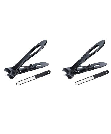 Ronlok 2X Nail Clipper Set Thick Toenail& Fingernail Cutter with Wide Jaw Opening Stainless Steel Nail File for Men&Women Black