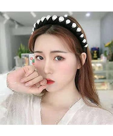 Black Velvet Headbands for Women Head Bands - Wide Pearl Bandana Headbands Wrap With Velvet Balck Hair Hoops for Women Girls