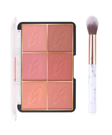 Go Ho 6 Colors Face Blush Palette Light Matte Contour Blush Makeup Palette Bright Powder Mineral Blusher Kit with Brush-02 02 Set with Brush