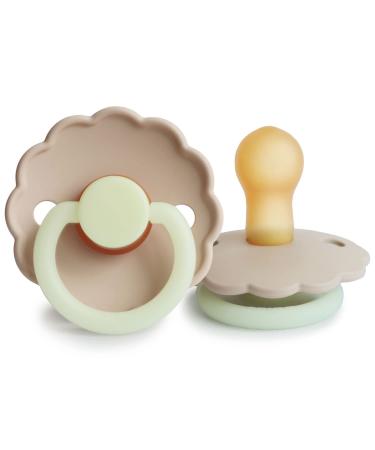 Frigg Daisy latex night glow pacifier |Soother 1 Pack |Symmetrical Cherry Shaped Nipple |BPA Free |Made in Denmark |Latex dummy pacifier |(Croissant Size 1 (0-6 Months)) Croissant Size 1 (0-6 Months)