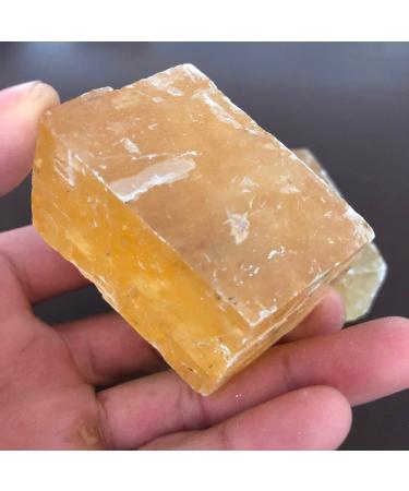 1pcs Crystal Stone Calcite Quartz Stone Rhombus Raw Specimen Natural Yellow calcspar Gemstone