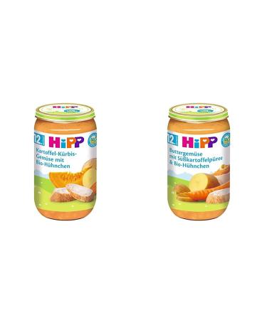 Hipp potato pumpkin vegetables with organic chicken 6-person pack (6 x 250 g) & butter vegetables with a sweet potato puree and organic chicken 6 Pack (6 x 250 g) bundle with butter vegetable