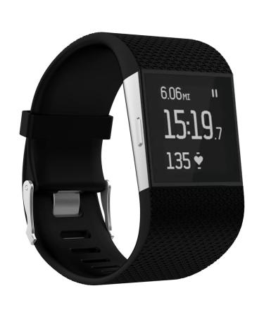 Replacement Bands for Fitbit Surge Watch, Silicone Compatible Metal Buckle Fitness Tracker Original Wristband Strap Small&Large Black Large