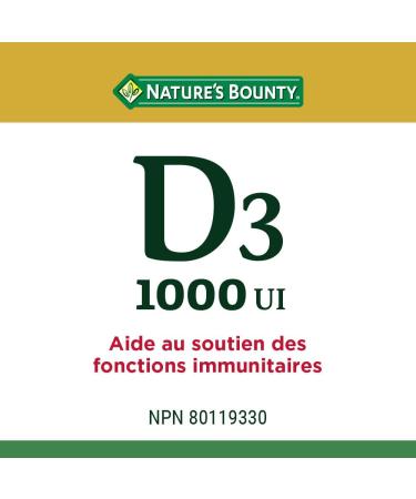 Nature's Bounty Vitamin D3 1000IU Supplement Helps Maintain Immune Function Bones and Teeth 250 Softgels - Buy Online on SooperMarket.com